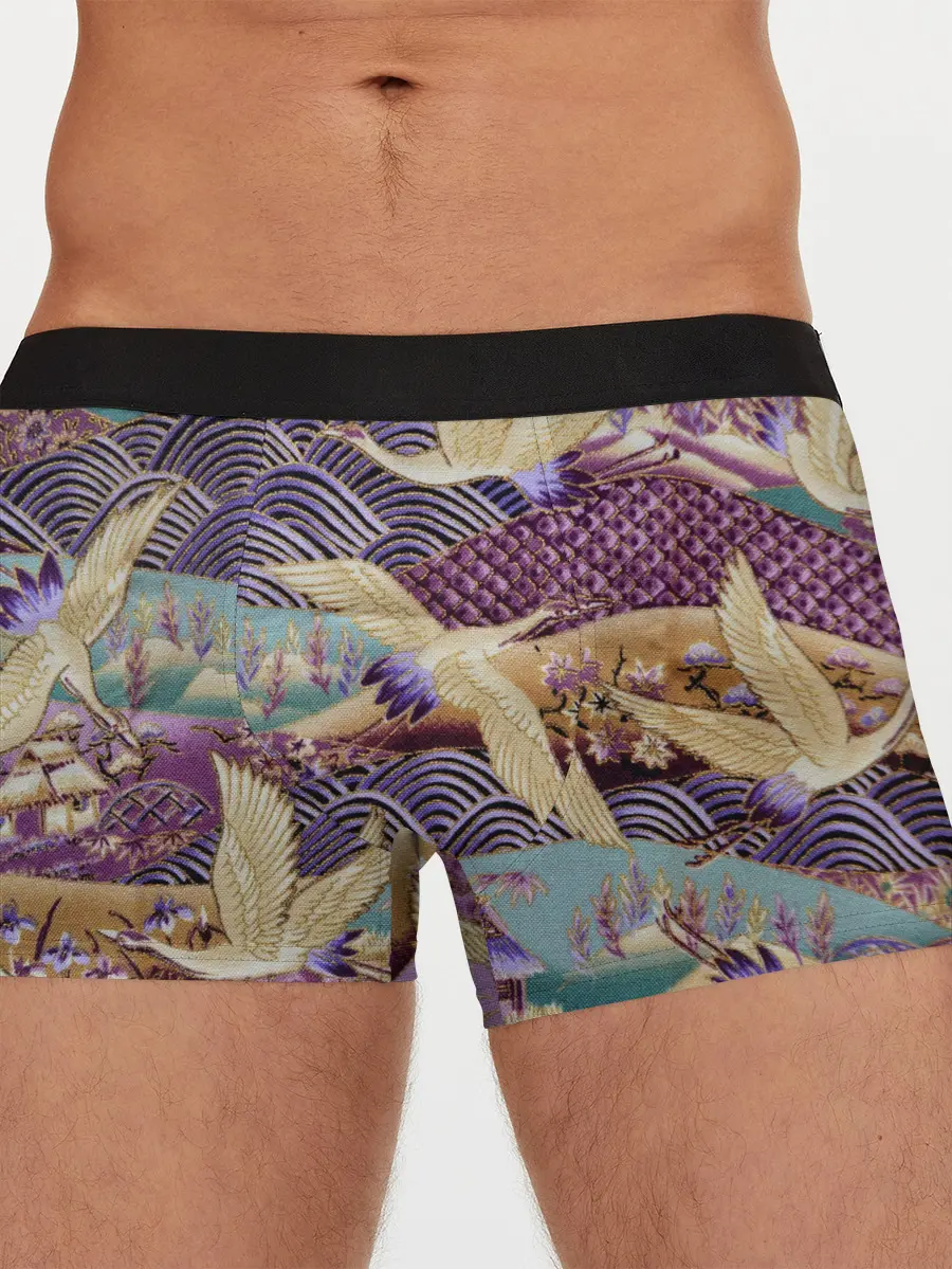 Мужские трусы боксеры / Японская вышивка с журавлями