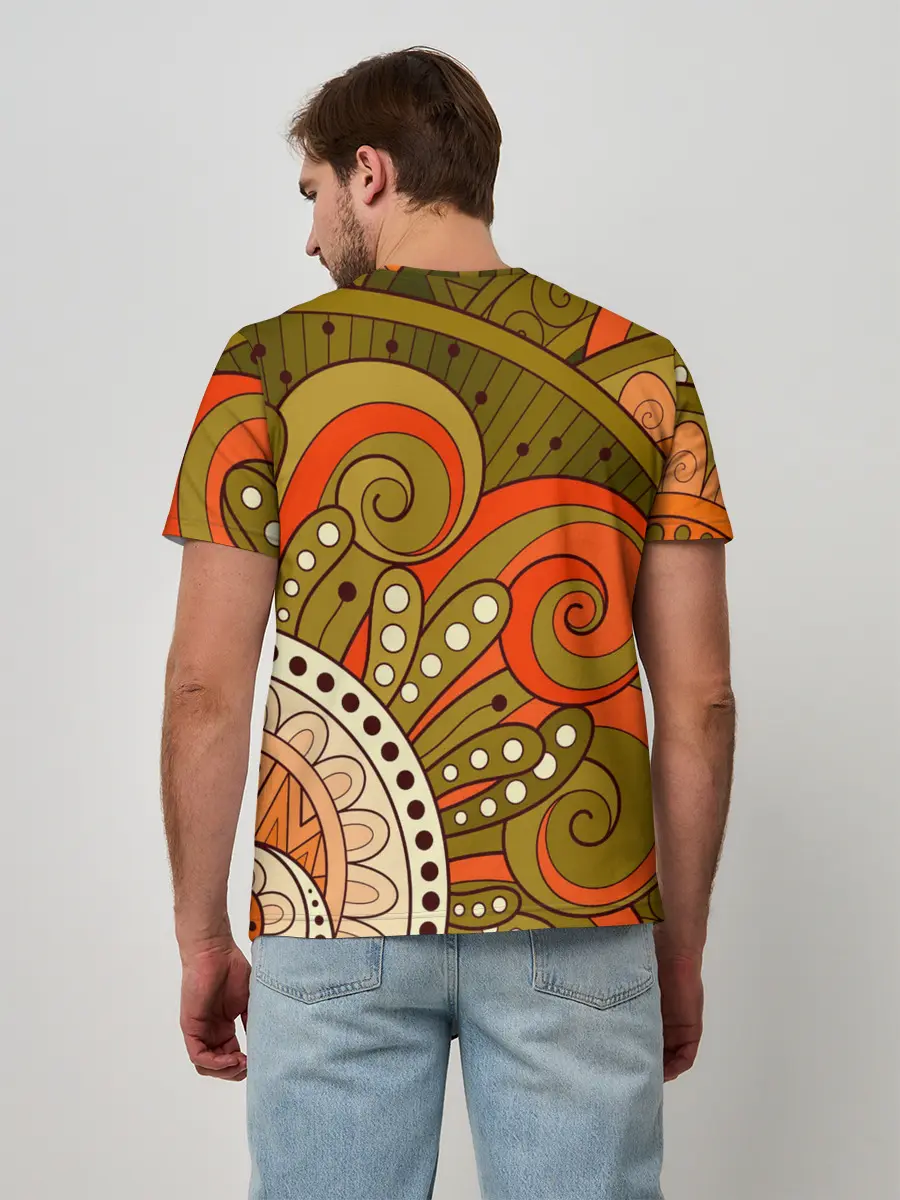 Мужская базовая футболка / Детский оранжево-болотный