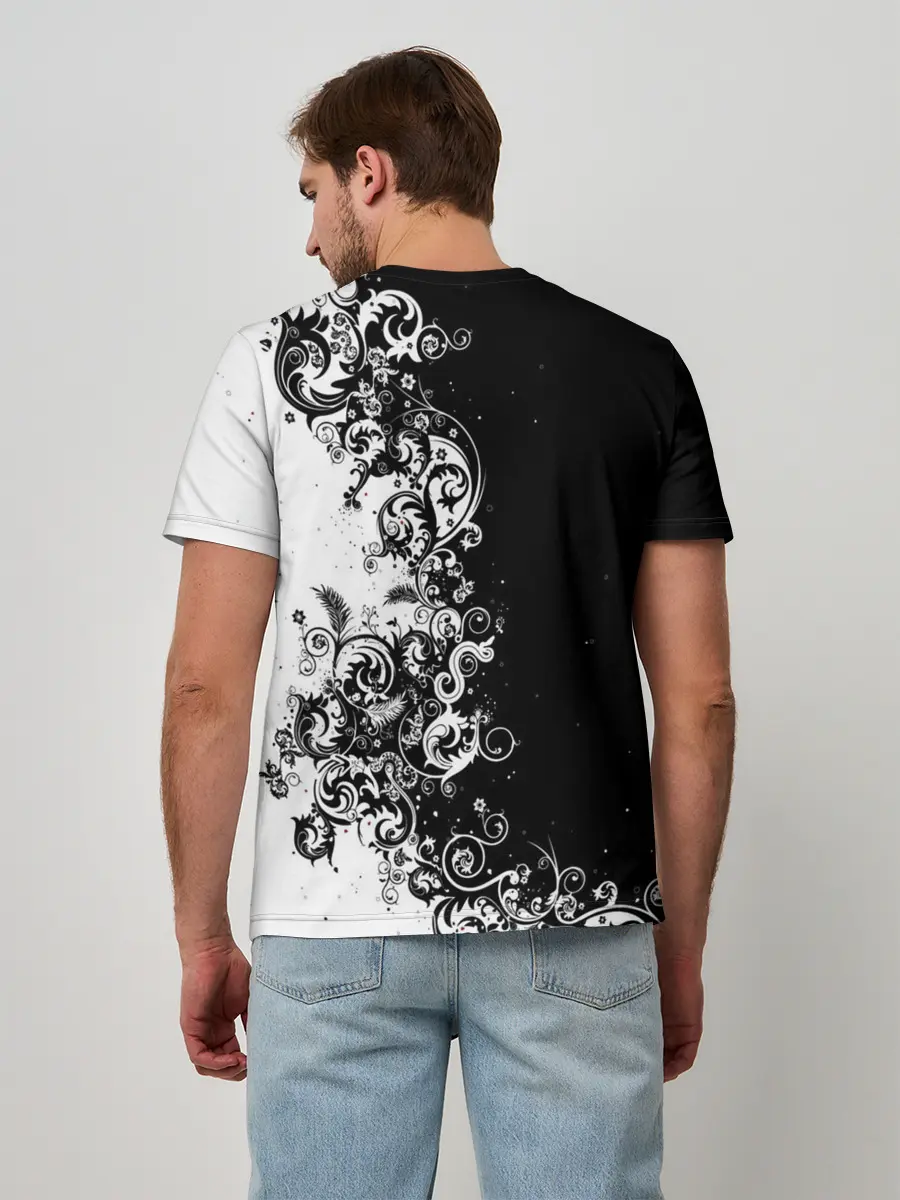Мужская базовая футболка / Черно-белый узор.