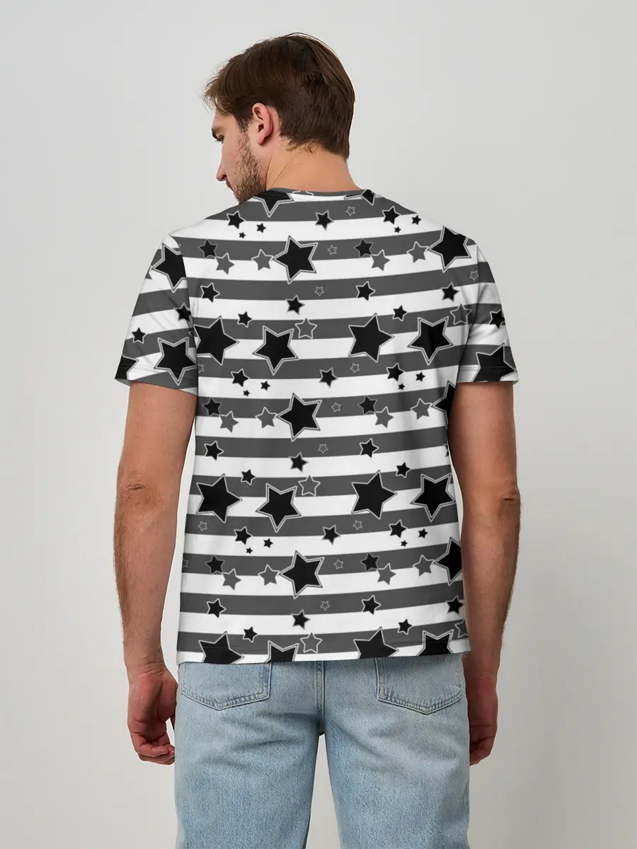 Мужская базовая футболка / Черно-белый полосатый узор