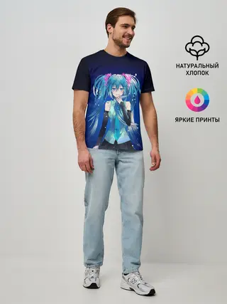 Мужская базовая футболка / Hatsune Miku на черном фоне