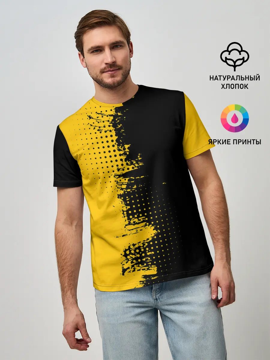Мужская базовая футболка / ЧЕРНО ЖЕЛТЫЙ ГРАНЖ | GRUNGE
