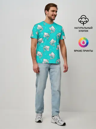 Мужская базовая футболка / Котики и рыбки