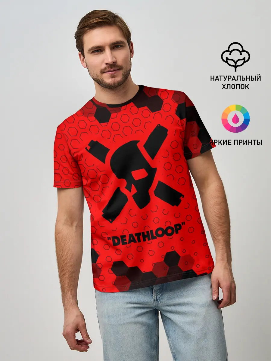 Мужская базовая футболка / Deathloop - Череп - Соты