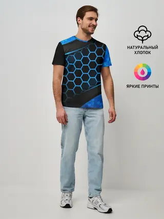 Мужская базовая футболка / 3D luxury blue 3Д СОТЫ и плиты
