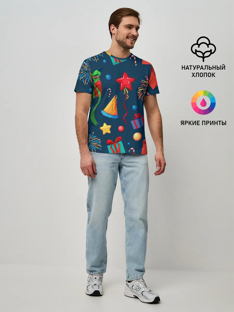 Мужская базовая футболка / Новогодний Паттерн!