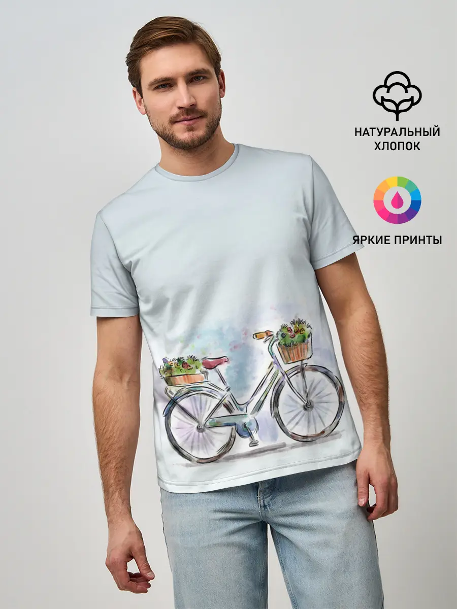 Мужская базовая футболка / акварельный велосипед