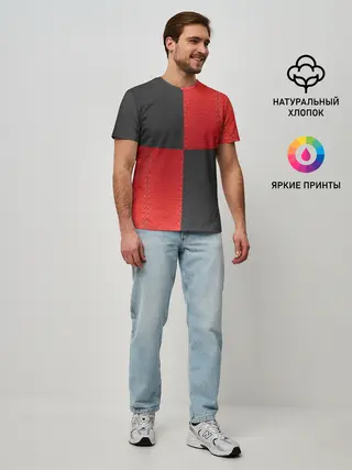 Мужская базовая футболка / Черно-красная Кожа
