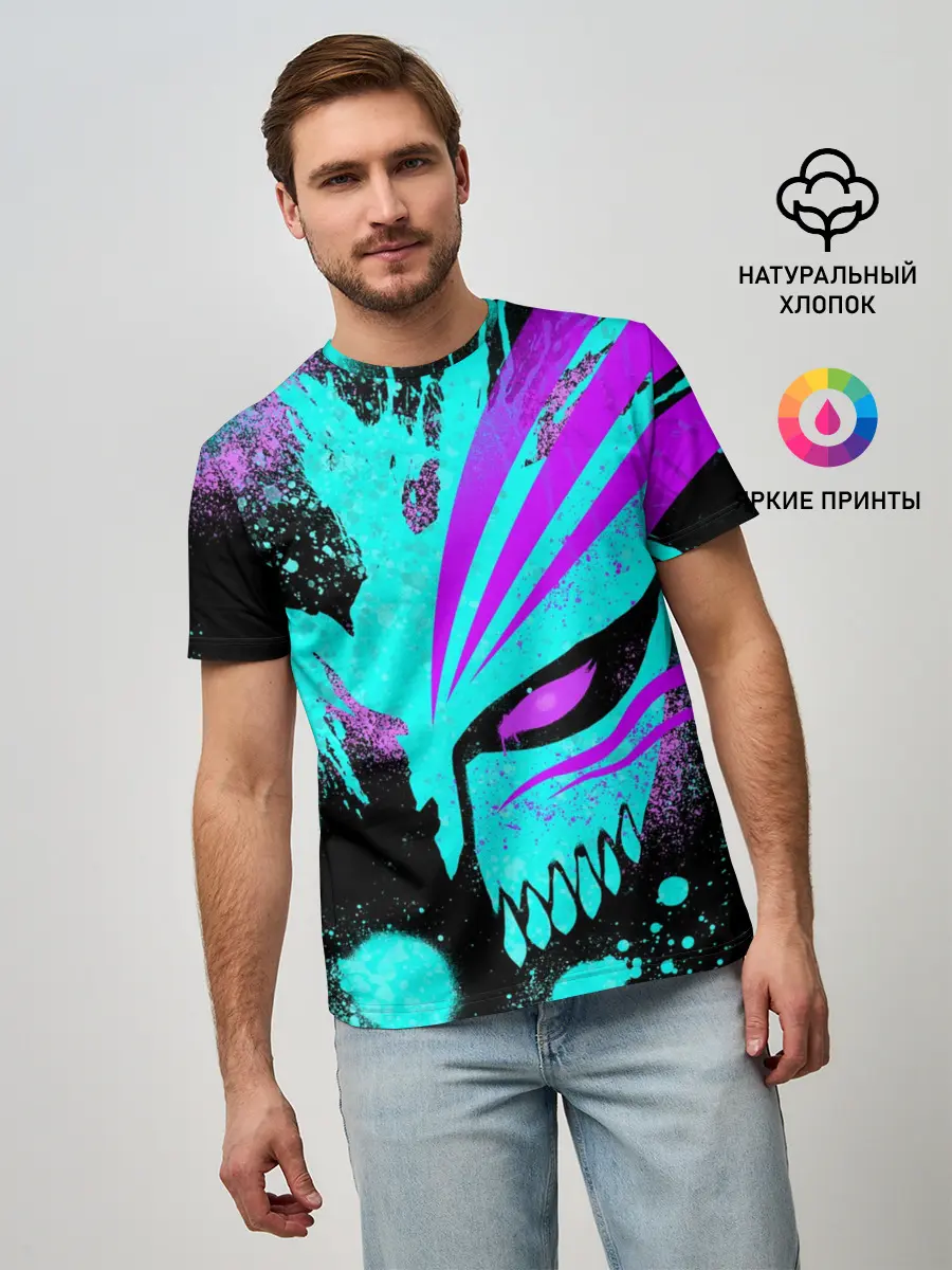 Мужская базовая футболка / БЛИЧ МАСКА ПУСТОГО НЕОН