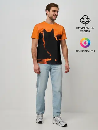 Мужская базовая футболка / Котенок на фоне заката