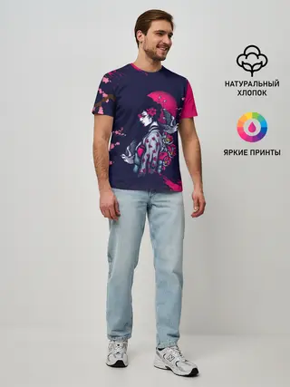 Мужская базовая футболка / ДЕВУШКА В КИМОНО И ПТИЦАМИ