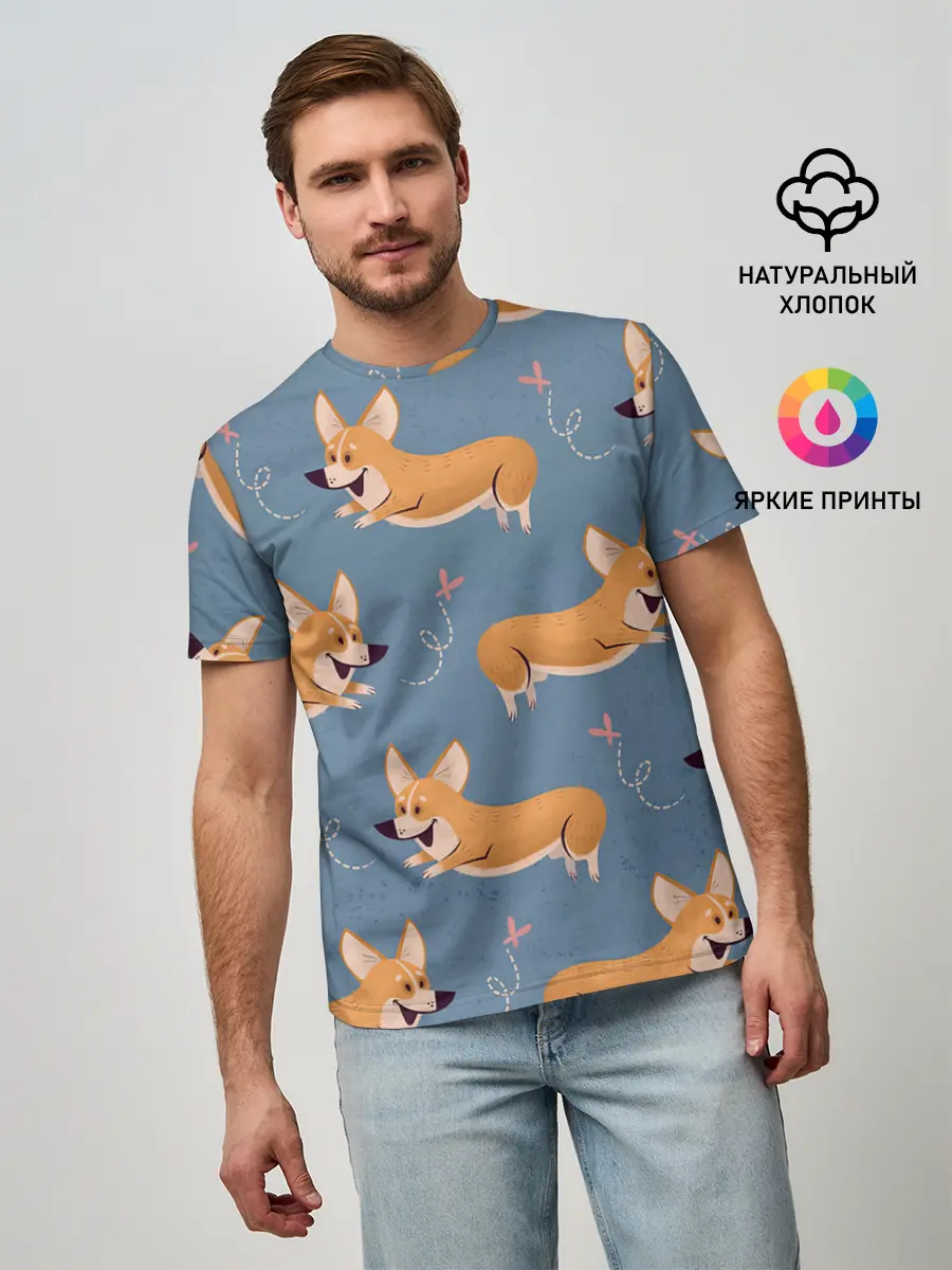 Мужская базовая футболка / Корги с бабочкой