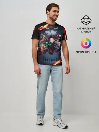 Мужская базовая футболка / Рассекающий демонов в огенных лучах