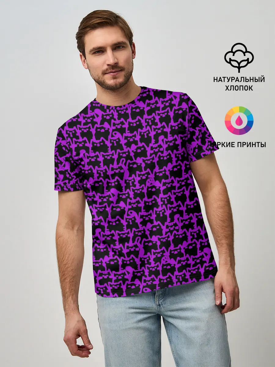 Мужская базовая футболка / Неоновые коты