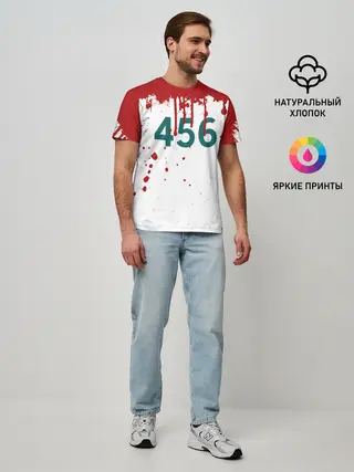 Мужская базовая футболка / ИГРА В КАЛЬМАРА ПЕРСОНАЖ 456 КРОВЬ