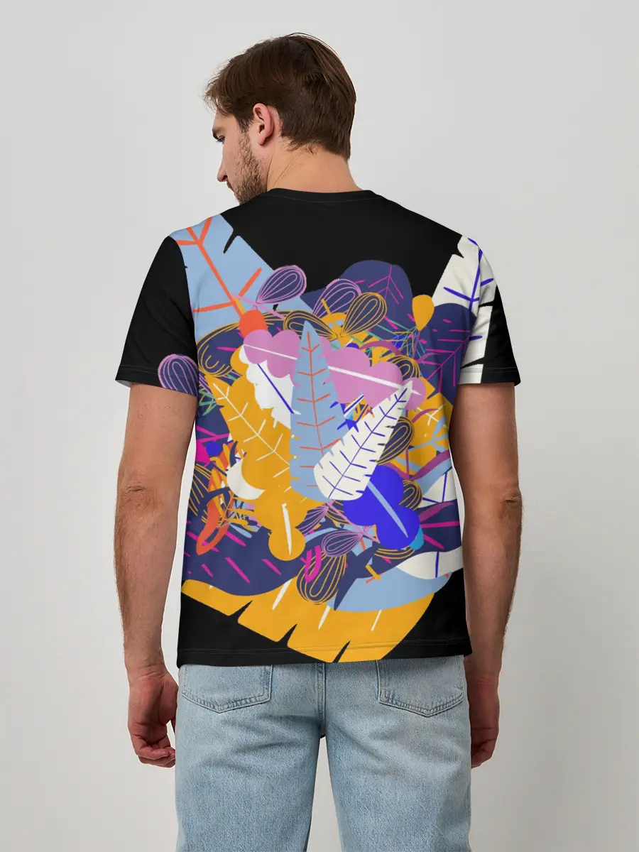 Мужская базовая футболка / узор из листьев и цветов