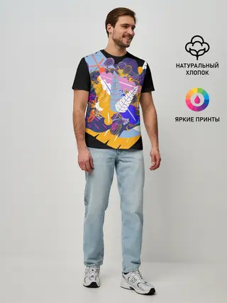 Мужская базовая футболка / узор из листьев и цветов