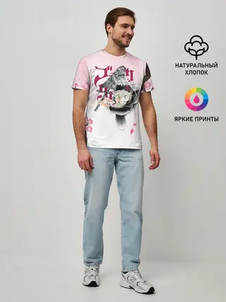 Мужская базовая футболка / Чёрный клевер сакура Аста