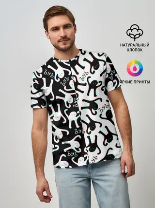 Мужская базовая футболка / МЕМ КОТ ЪУЪ СЪУКА