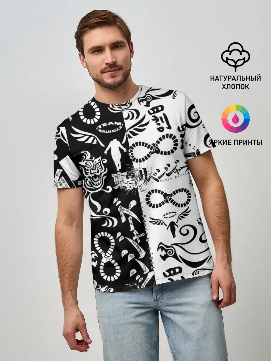 Мужская базовая футболка / ТОКИЙСКИЕ МСТИТЕЛИ ЛОГОБОМБИНГ ЧБ