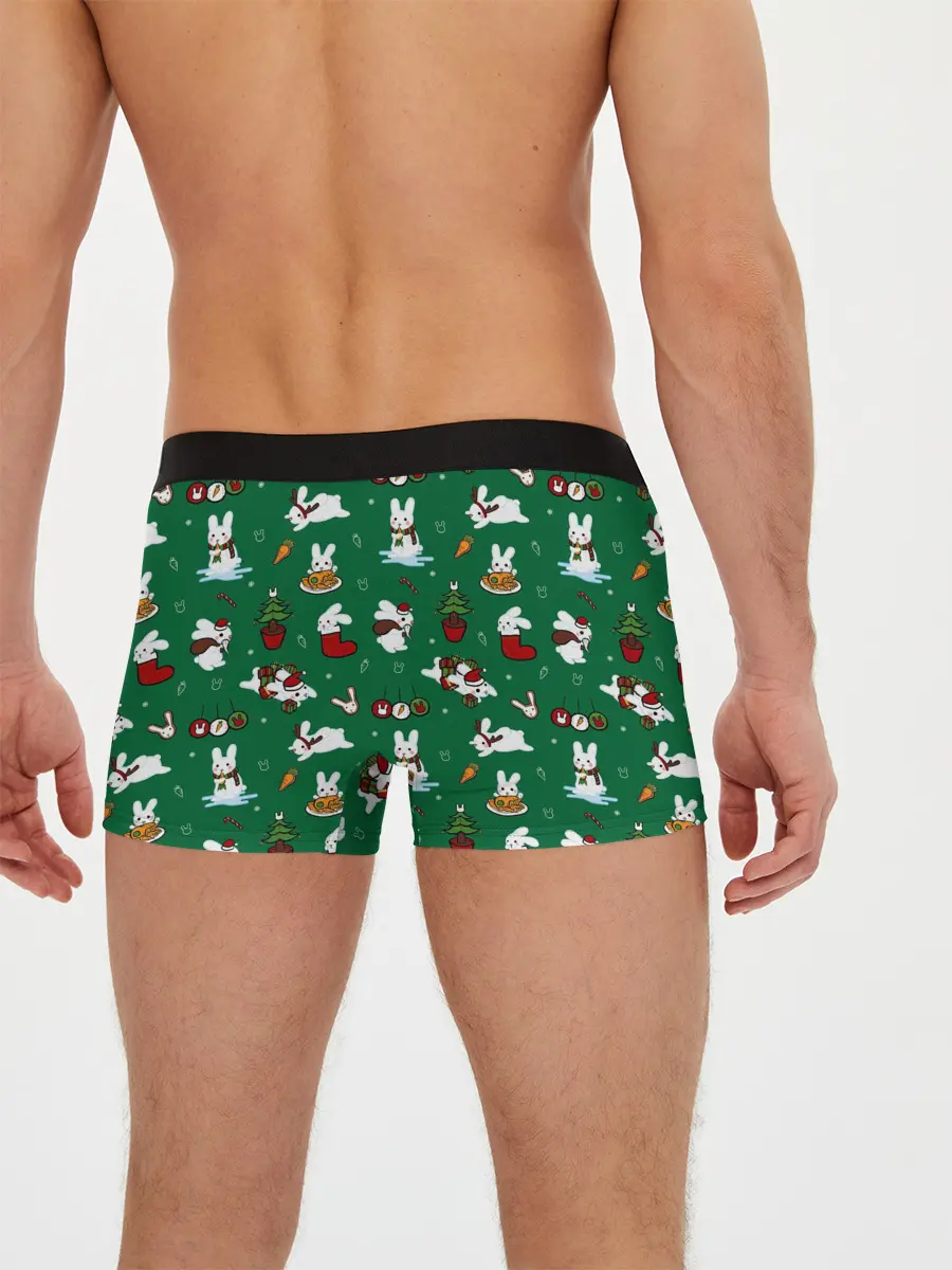 Мужские трусы боксеры / Новогодний паттерн с зайчиками