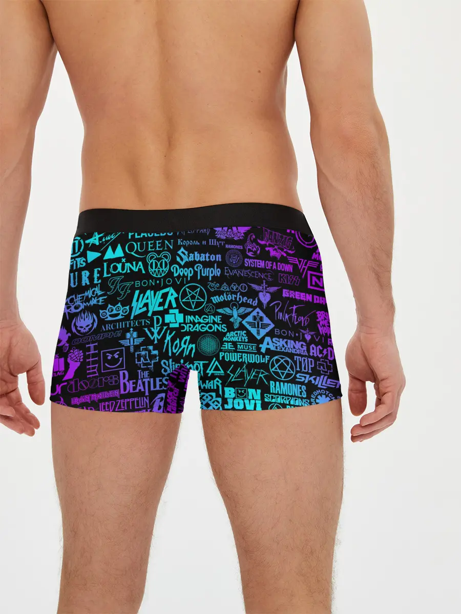 Мужские трусы боксеры / ЛОГОТИПЫ РОК ГРУПП НЕОН