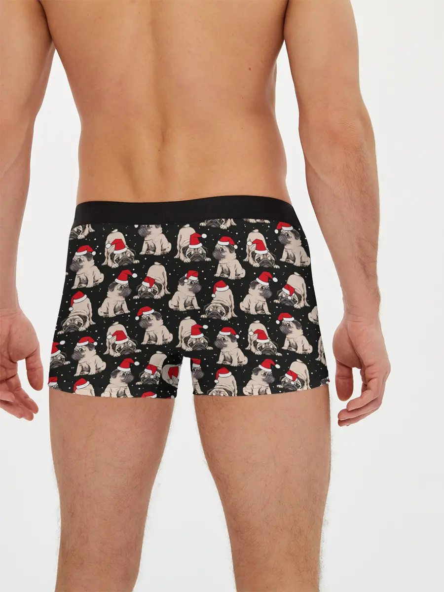 Мужские трусы боксеры / Новогодние мопсы