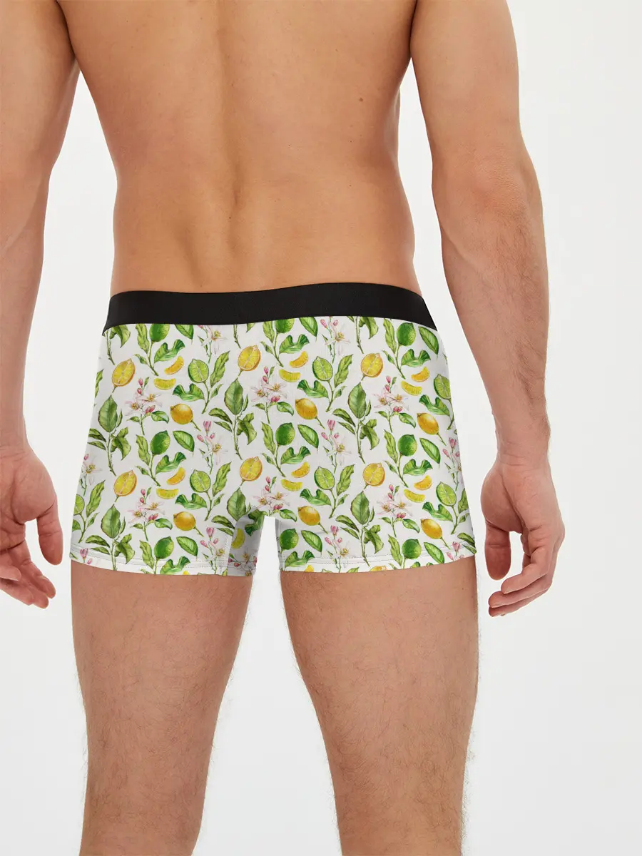 Мужские трусы боксеры / Летний узор лимон ветки листья