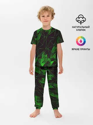 Детская пижама с брюками / GREEN STRIPES | ЗЕЛЕНАЯ ГЕОМЕТРИЯ