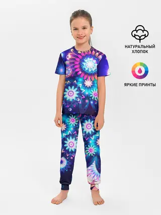 Детская пижама с брюками / Неоновые Цветы