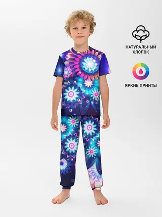 Детская пижама с брюками / Неоновые Цветы