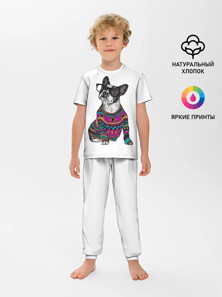 Детская пижама с брюками / Мопс Хипстер