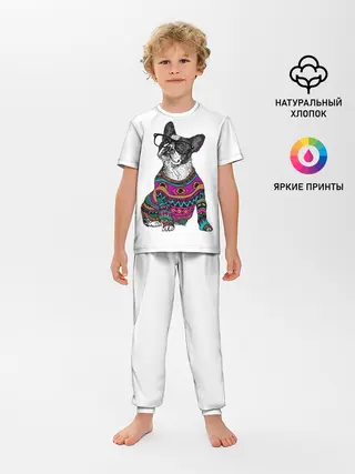 Детская пижама с брюками / Мопс Хипстер