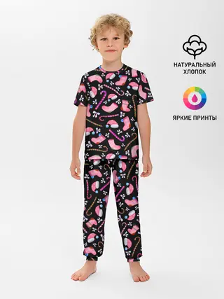 Детская пижама с брюками / Новогодняя ночь, акварельный узор