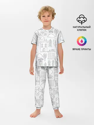 Детская пижама с брюками / Нарисованный город