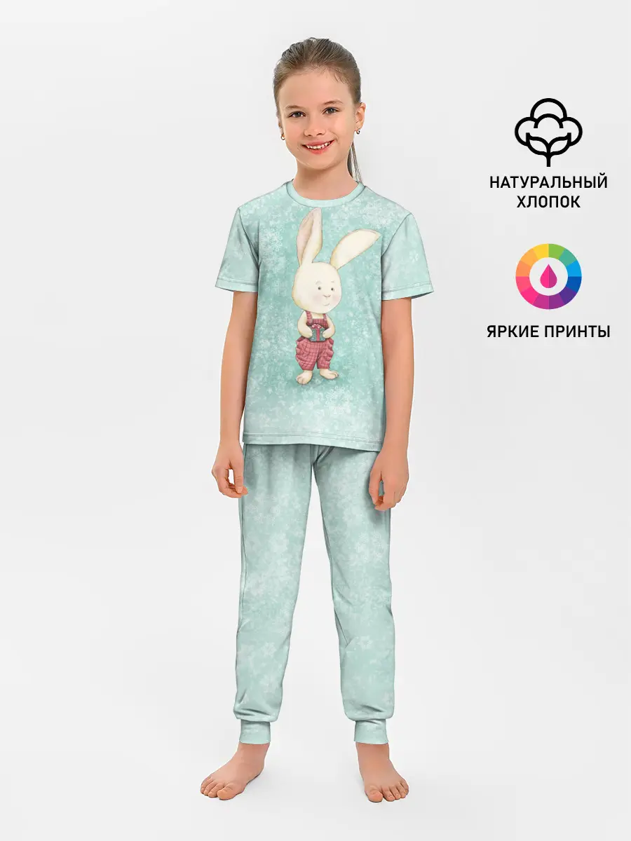 Детская пижама с брюками / Зайчик с подарком