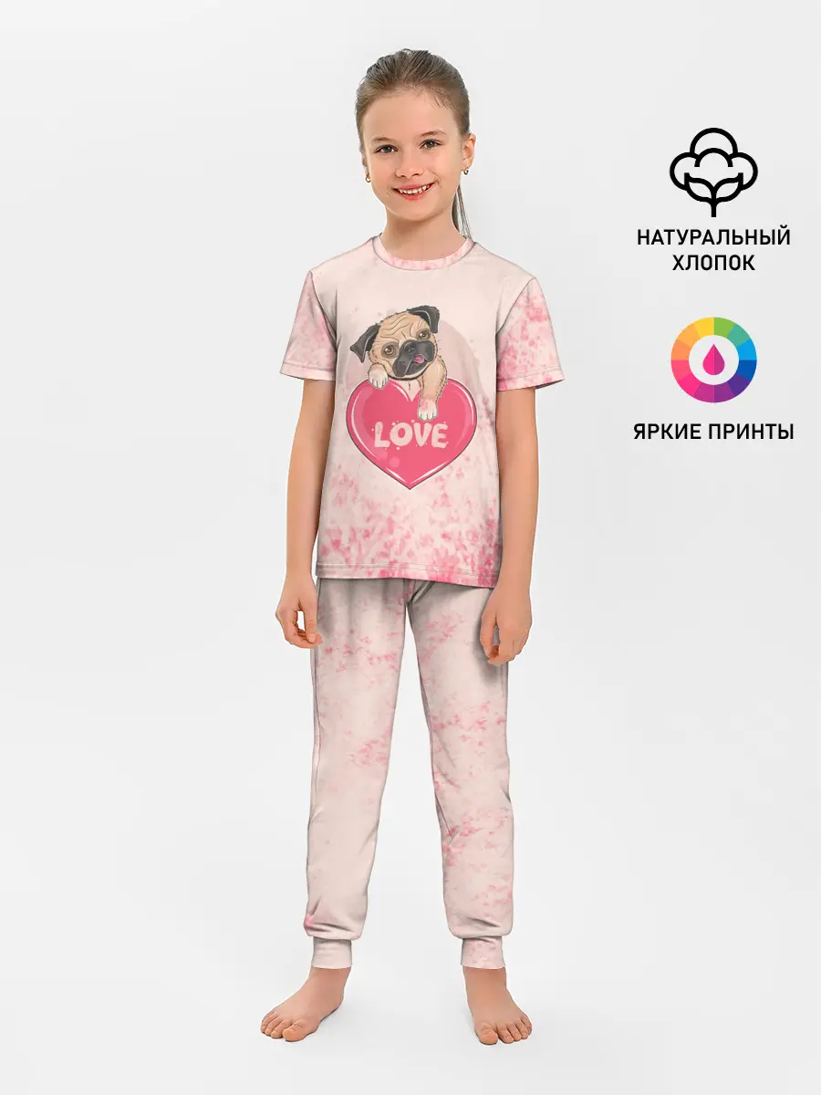 Детская пижама с брюками / Love Pug | Люблю мопса