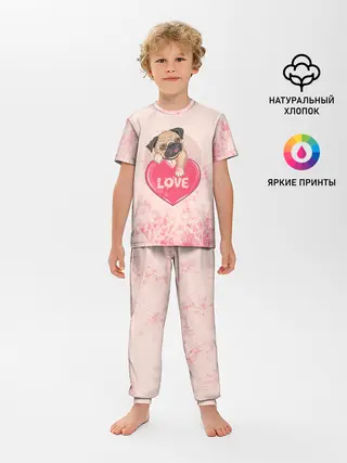 Детская пижама с брюками / Love Pug | Люблю мопса