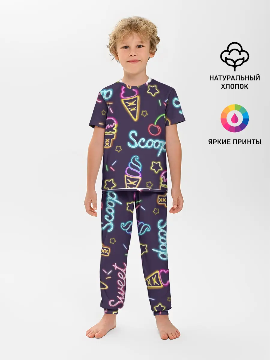 Детская пижама с брюками / Мороженное неон