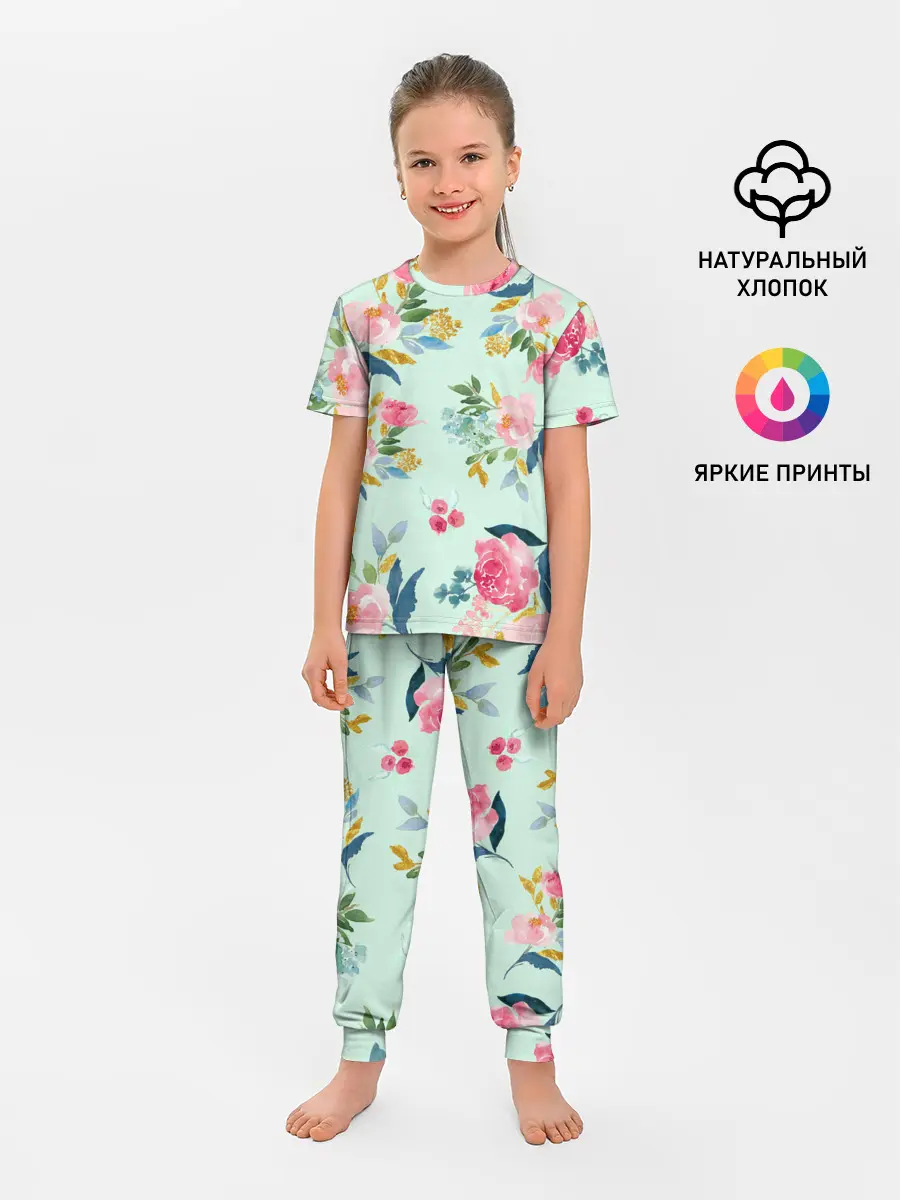Детская пижама с брюками / Цветы