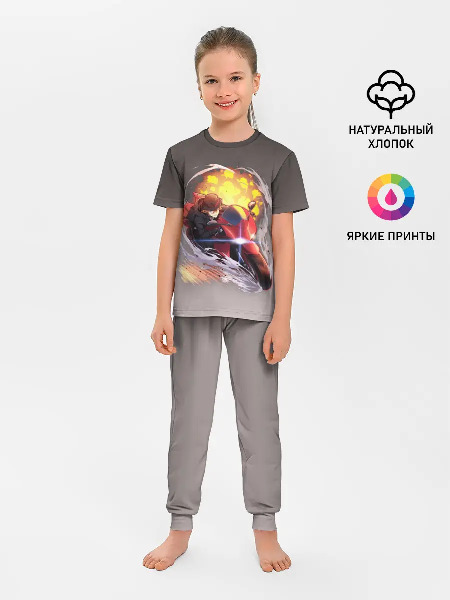 Детская пижама с брюками / Чуя Накахара на мотоцикле взрыв