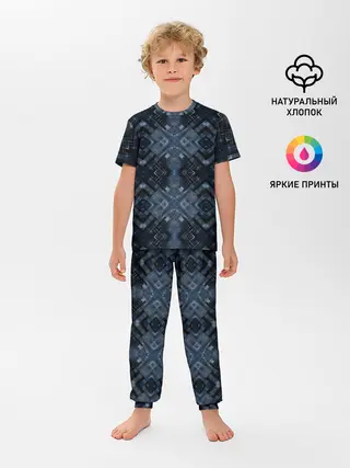 Детская пижама с брюками / Темный синий абстрактный узор