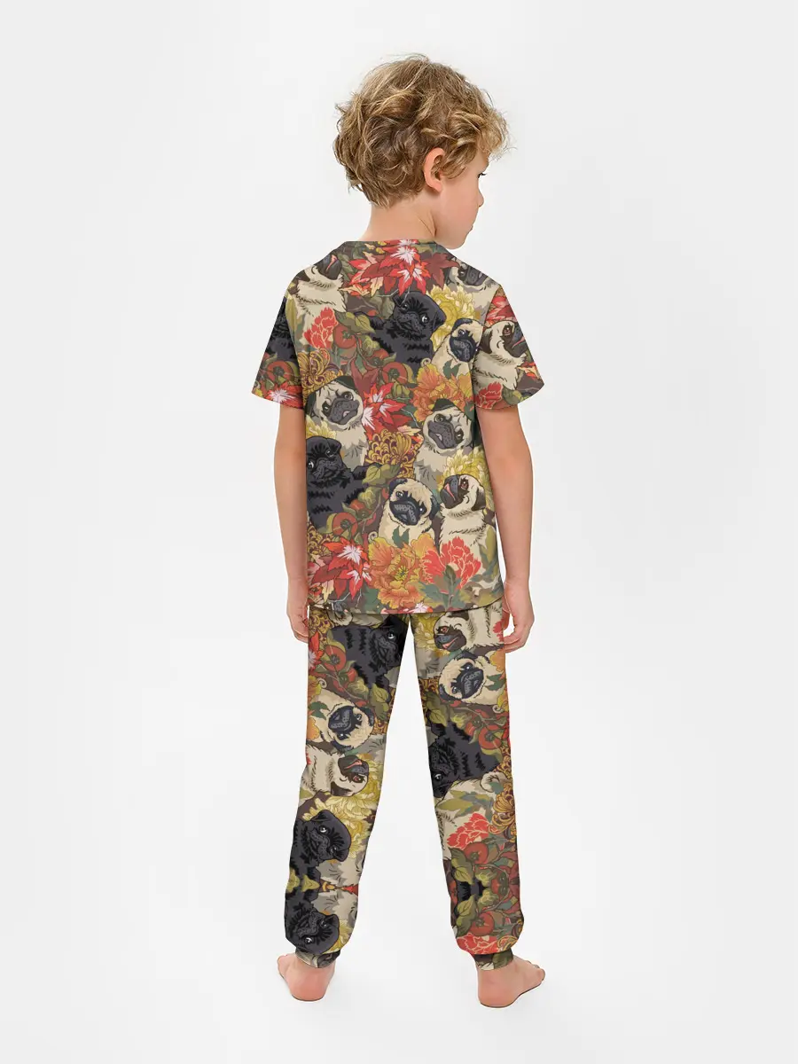 Детская пижама с брюками / Мопсики | Цветочки