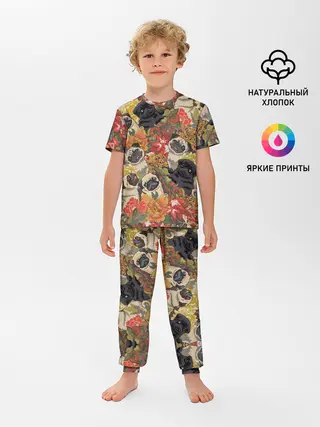 Детская пижама с брюками / Мопсики | Цветочки