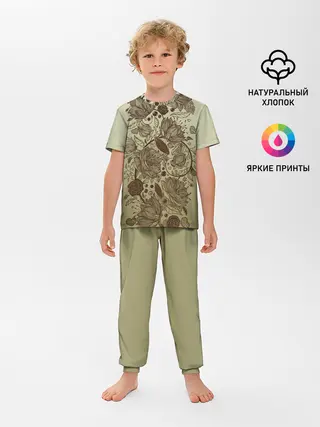 Детская пижама с брюками / чехол дудлинг цветы