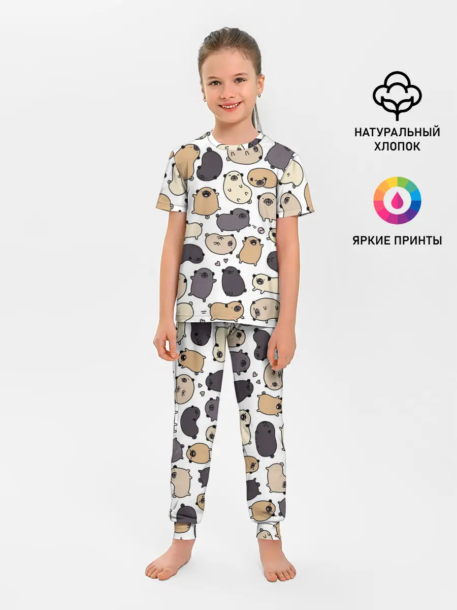 Детская пижама с брюками / Милые мопсы