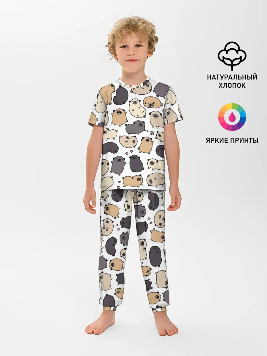 Детская пижама с брюками / Милые мопсы