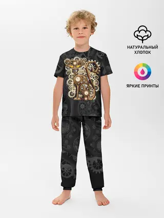 Детская пижама с брюками / Кошка в стиле стимпанк