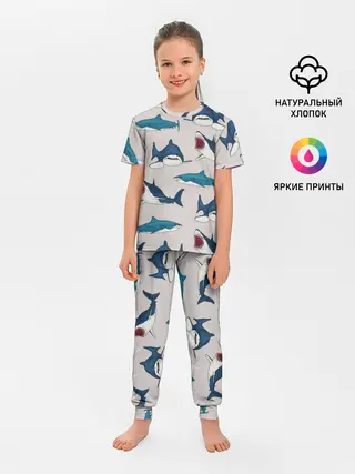 Детская пижама с брюками / Кровожадные акулы паттерн