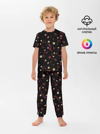 Детская пижама с брюками / Блестящие звезды на черном